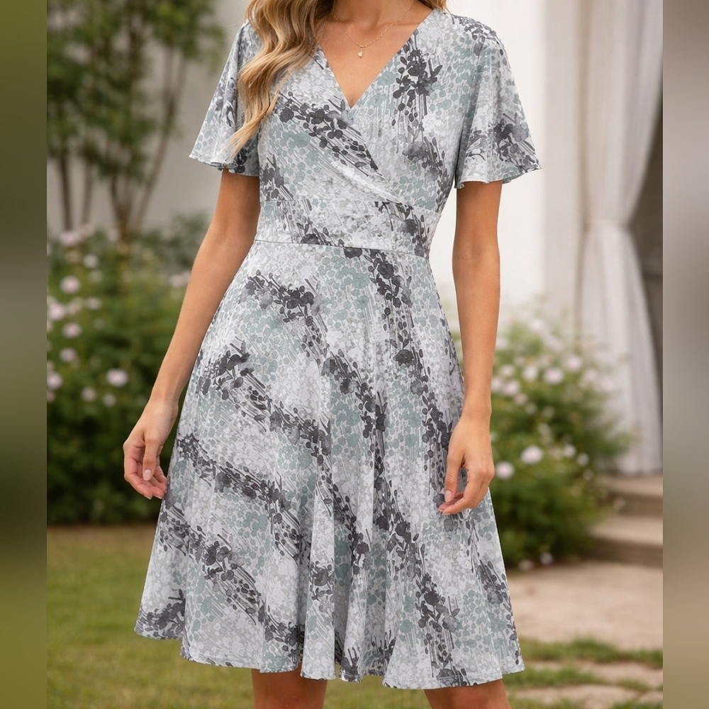 BCBGMAXAZRIA Full Swing Floral Printed Dress, Size L